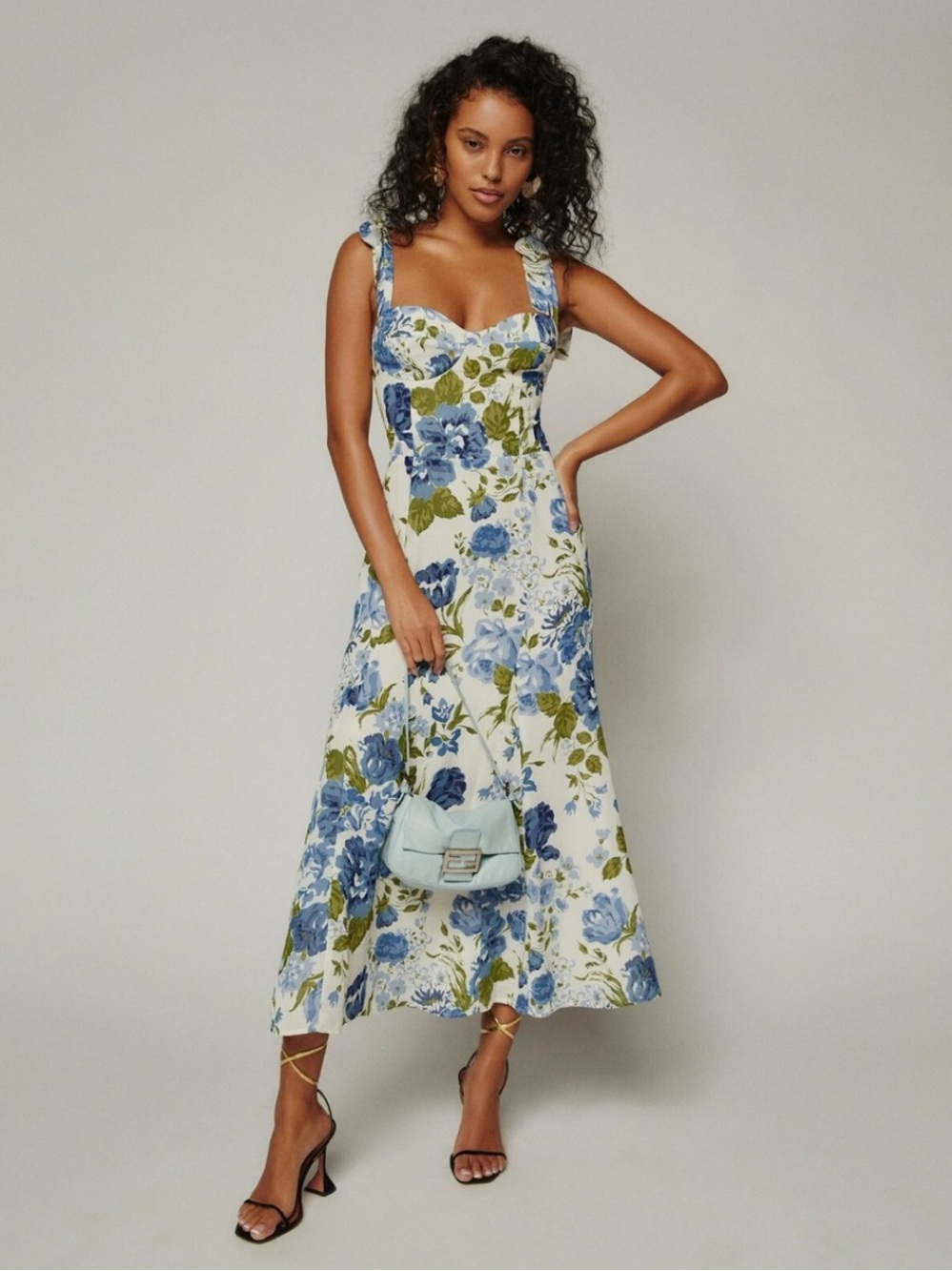 Reformation Nadira Floral Midi Dress k no in Blue & Green Viscose Sz 14